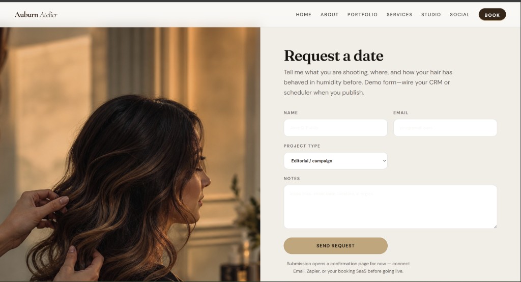 Custom contact and booking form integrated with business workflows