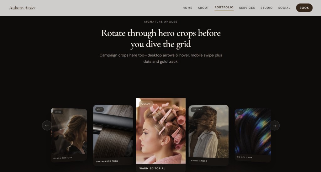 Portfolio website with image carousel and project showcase